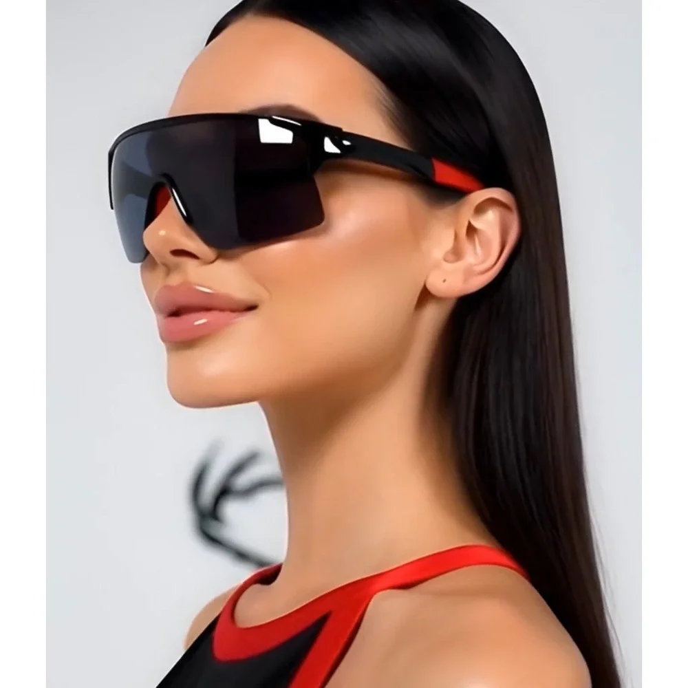 Women Oversized‎ Shield Sunglasses Black Red Wrap Around Sporty Futuristic Gafas
